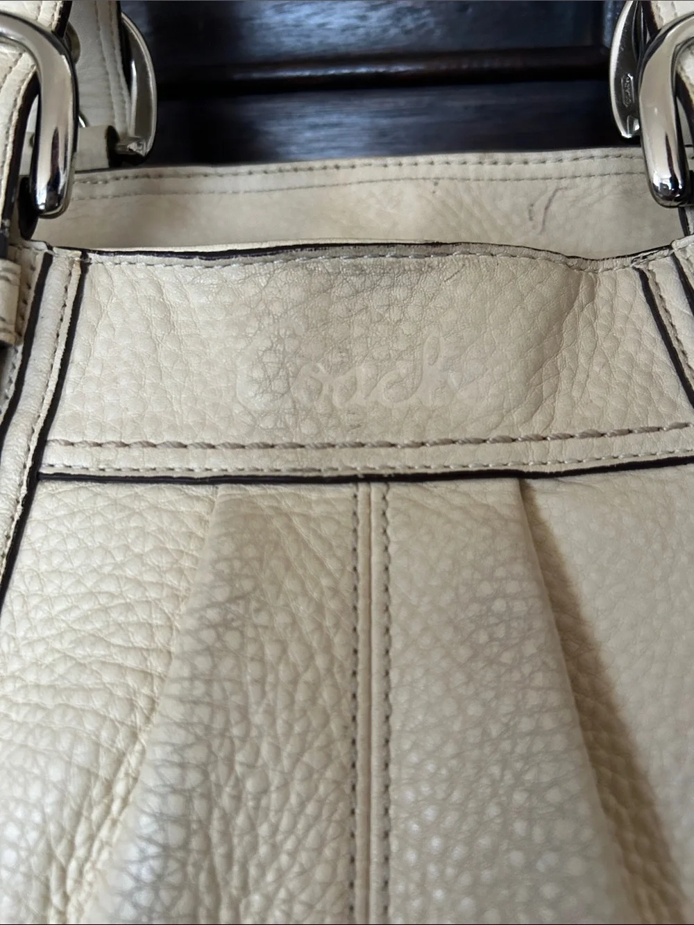 Coach F 13732 Cream Leather Shoulder Bag with Pink Charm